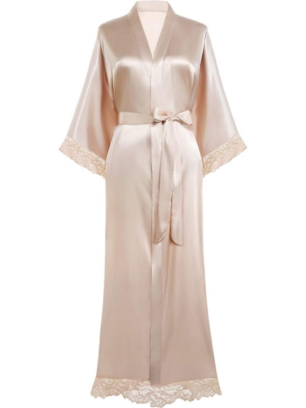 Elegant Satin Kimono Robe with Lace Trim for Weddings & Bridesmaids - Perfect
